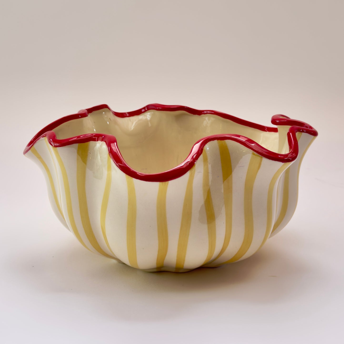 Vaso cerâmica amarelo listrado