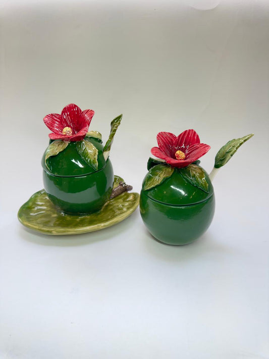 Açucareiro ou Porta Geleia em Cerâmica Hibisco
