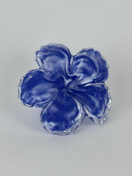 Centro de Mesa de Vidro Murano Hibisco Azul e Branco