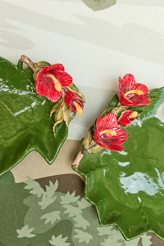 Petisqueira em Cerâmica Folha com Hibiscos