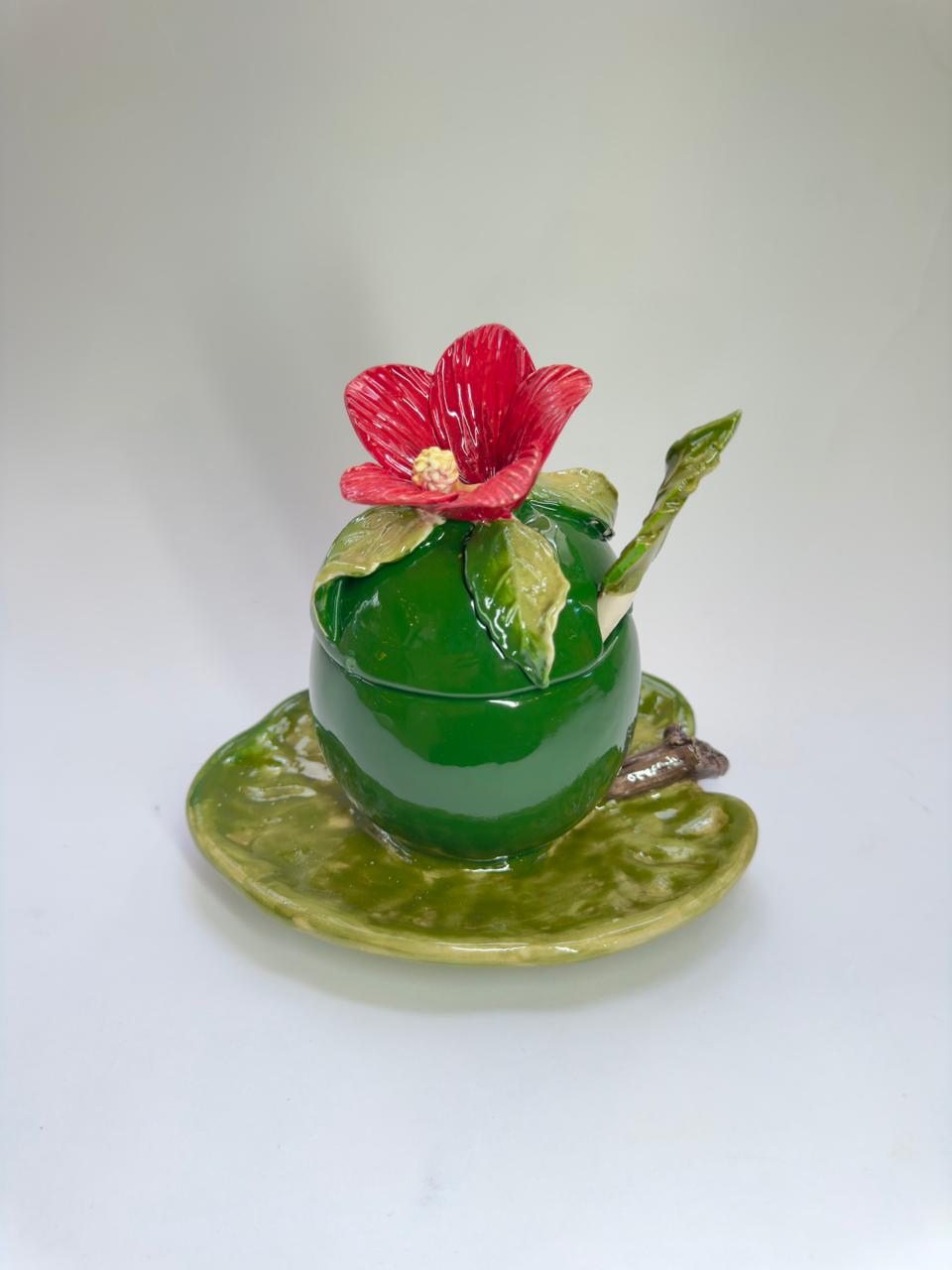 Açucareiro ou Porta Geleia em Cerâmica Hibisco
